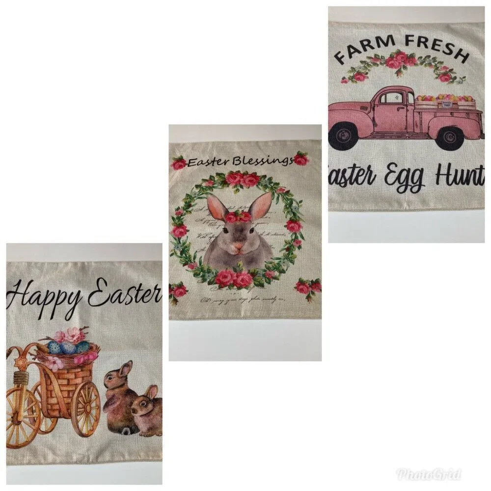 3 Easter‎ Textured Sofa Pillow Covers Bunnies Eggs Farm Truck Tan 16 x 17